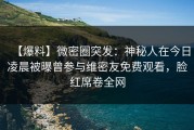 【爆料】微密圈突发：神秘人在今日凌晨被曝曾参与维密友免费观看，脸红席卷全网