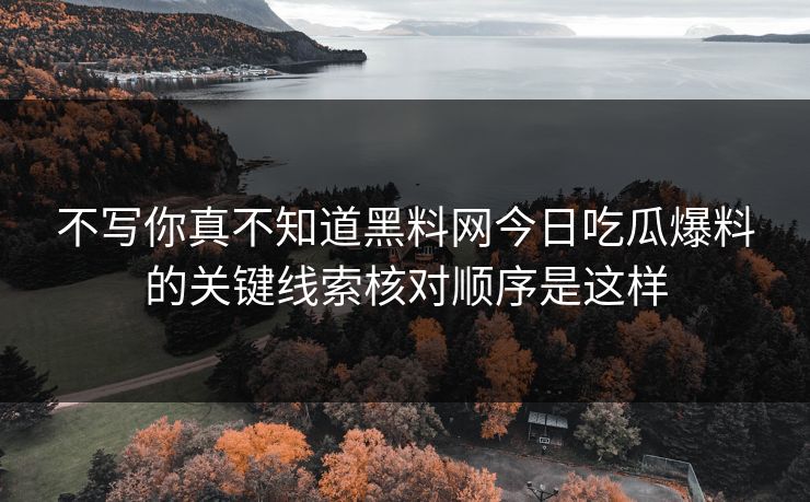 不写你真不知道黑料网今日吃瓜爆料的关键线索核对顺序是这样 不写你真不知道黑料网今日吃瓜爆料的关键线索核对顺序是这样